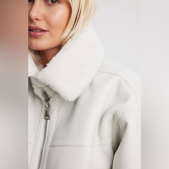 New (NWT) Frosty White Faux Leather and Shearling Jacket, size 44 (US size 14) - Picture 2 of 15